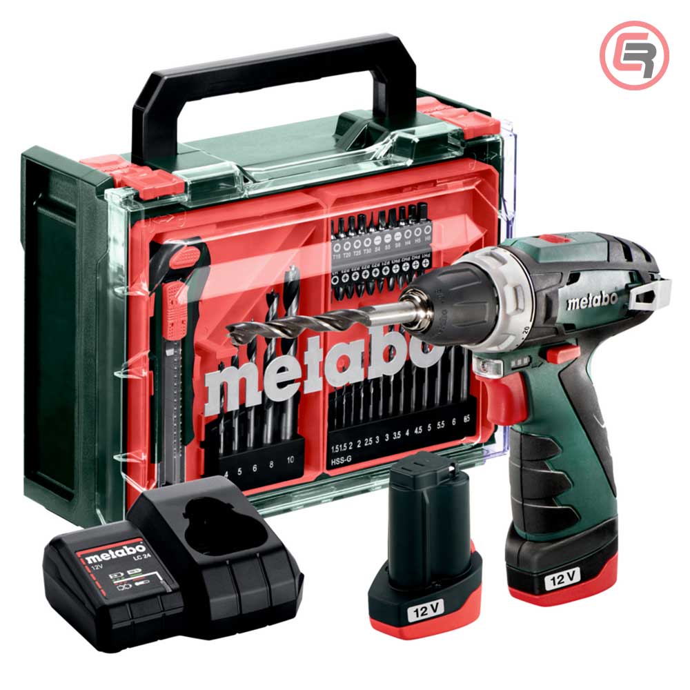 Metabo Bušilica-Odvijač Aku PowerMaxx BS Basic Set 12V 2xAKU (2,0Ah) LC 24 Mobile WorkShop – 600080710 by Metabo 600080710