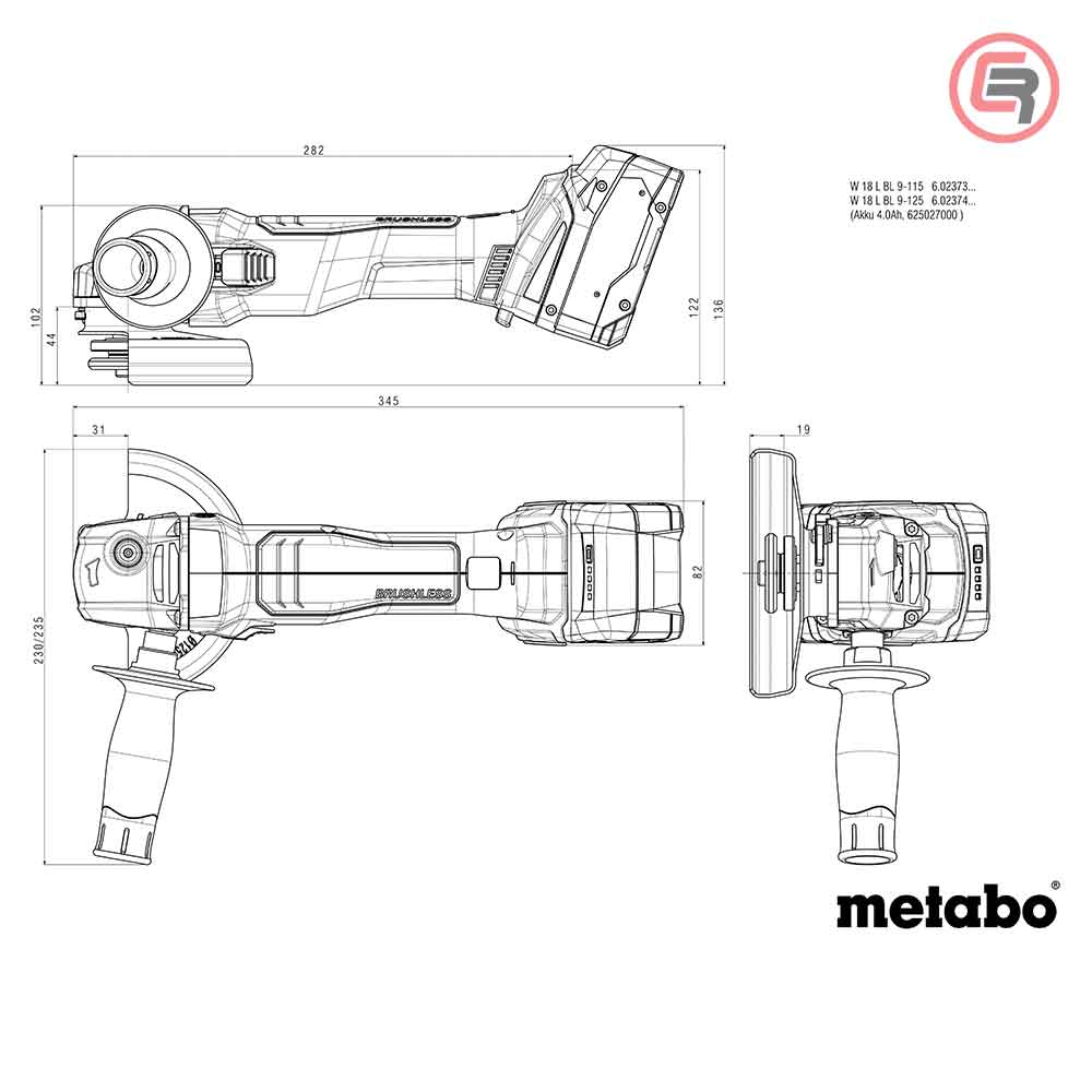 Metabo Brusilica Aku W 18 L BL 9 – 125 Kutna 18V / 125mm (bez baterija i punjača) – 602374850 by Metabo 602374850 Aku