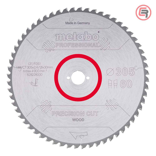 Metabo List Kružne Pile 305 x 2,4 / 1,8 x 30 / Z = 60 Precision Cut Wood Professional – 628228000 by Metabo 628228000